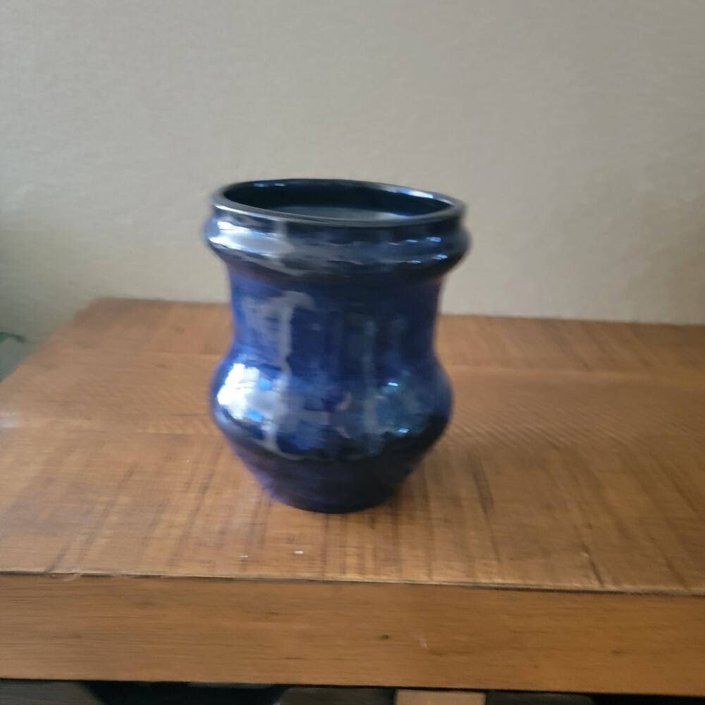 Vintage Studio Pottery Vase Signed 1994 with Cobalt Blue Glaze 7.5 Inch Handmade